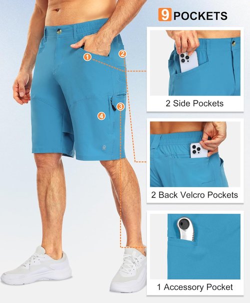 Little Donkey Andy Men's Hiking Cargo Shorts - Quick Dry, Waterproof, Lightweight | 9 Pockets for Convenience