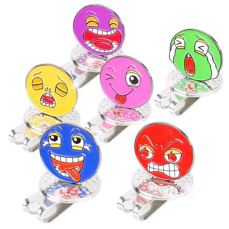MYKUJA Golf Ball Makers with Hat Clips Funny Expressions for Golfers, Kids, Golf Accessories Premium Golf Gifts Pack of 6