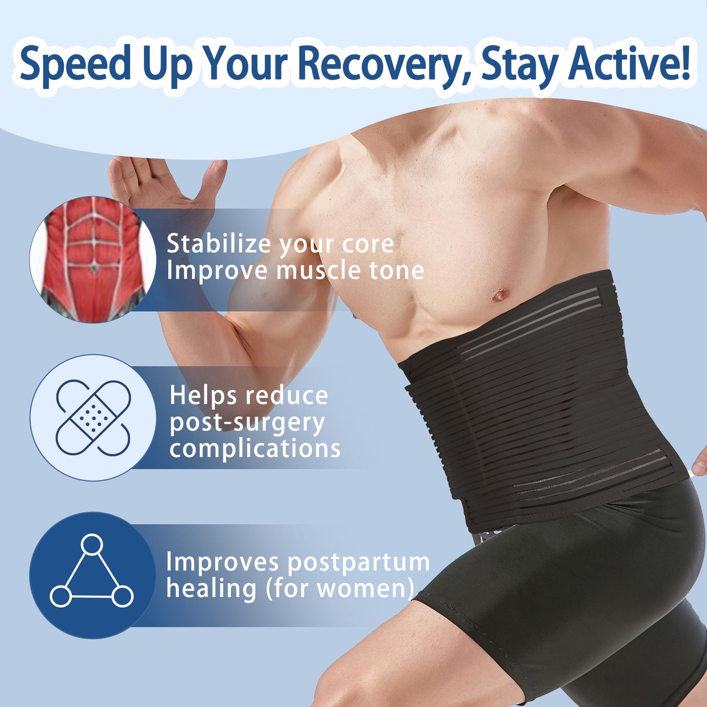 Reian Abdominal Binder for Post Surgery & Postpartum Recovery, Abdomen Hernia Support Belt for Women & Men (Black, X-Large)