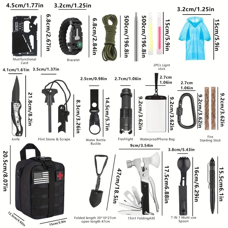 Survival Kit, 252Pcs Survival Gear First Aid Kit with Molle System Compatible Bag and Emergency Tent, Emergency Kit for Earthquake, Outdoor Adventure, Hiking, Hunting, Gifts for Men Women (Red)