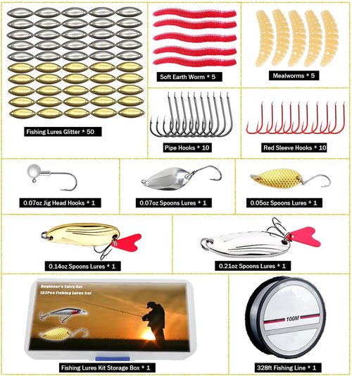 Fishing Lures Kit - 132Pcs Tackle Box with Crankbaits, Hooks & Jigs for Freshwater Bass, Trout & Walleye