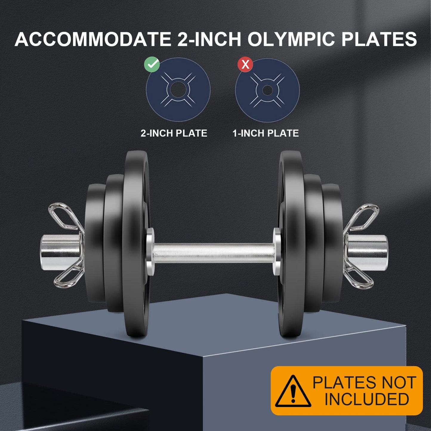 Uboway Olympic Dumbbell Handles: 16" Olympic Dumbbell Bar for 2" Olympic Weight Plates, Loadable Dumbbells with 4 Spring Collars, Home Gym Strength Training