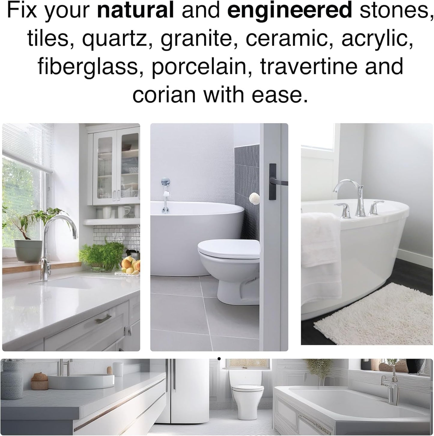 Granite, Marble and Acrylic Repair Kit (Clear/Transparent) - Fix Your Defects Like a Pro I Suitable for Most Repairs I Fix Broken Chips in Minutes