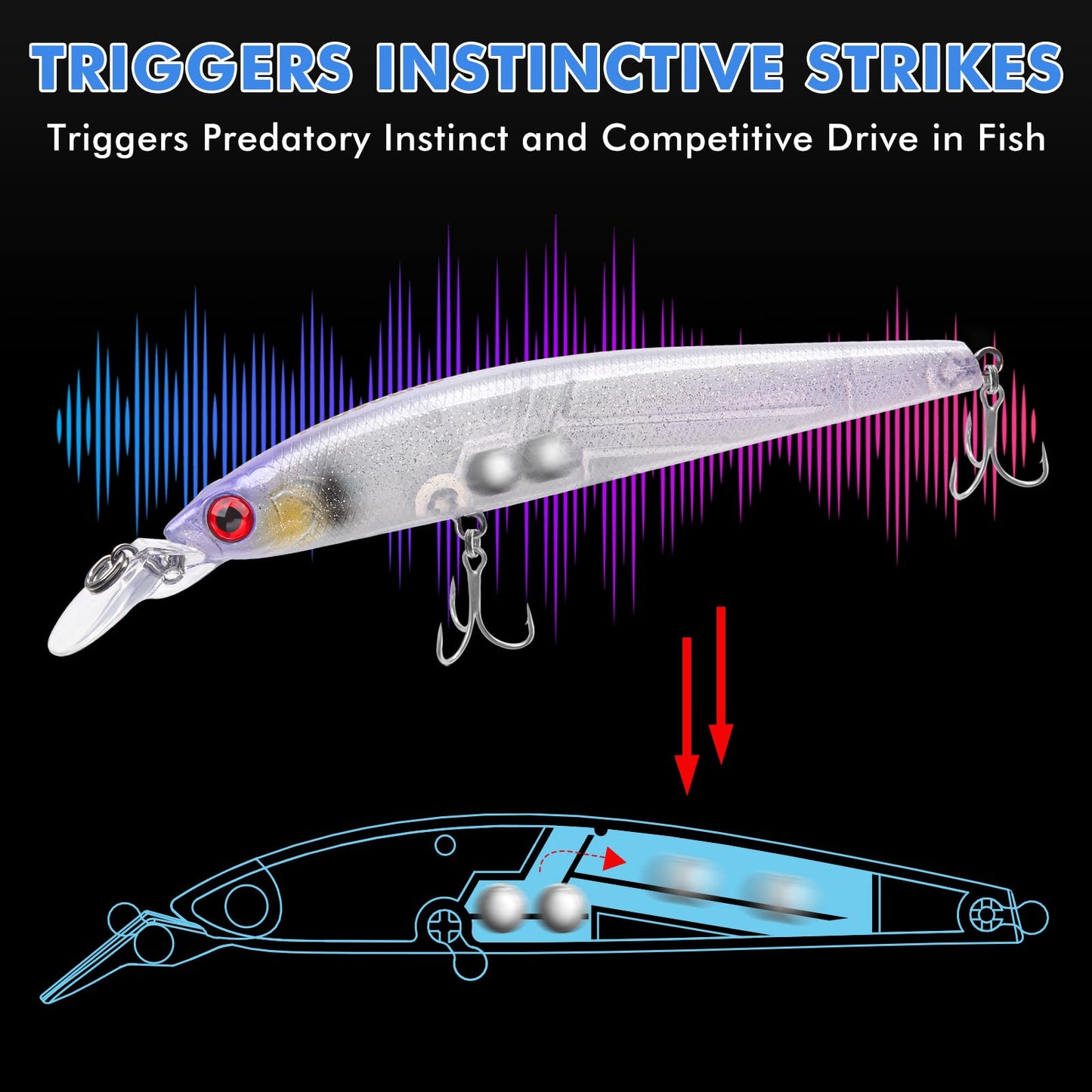 TRUSCEND Floating Jerkbait, Precision-Engineered Minnow Lures with Sound, Flash & Irresistible Action, Cast Farther, Glow Brighter and Rattle Louder Jerkbaits for Bass Walleye Pike Sea Trout Redfish