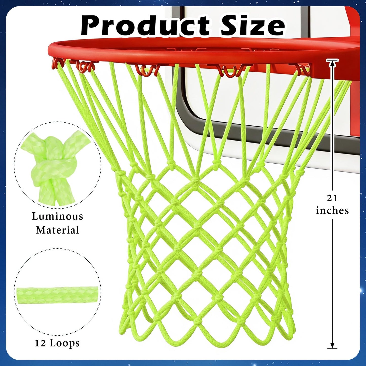 Nightlight Basketball Net, Luminous Outdoor Portable Sun Powered Sport Nylon for Pool Beach Backyard, Anti Whip