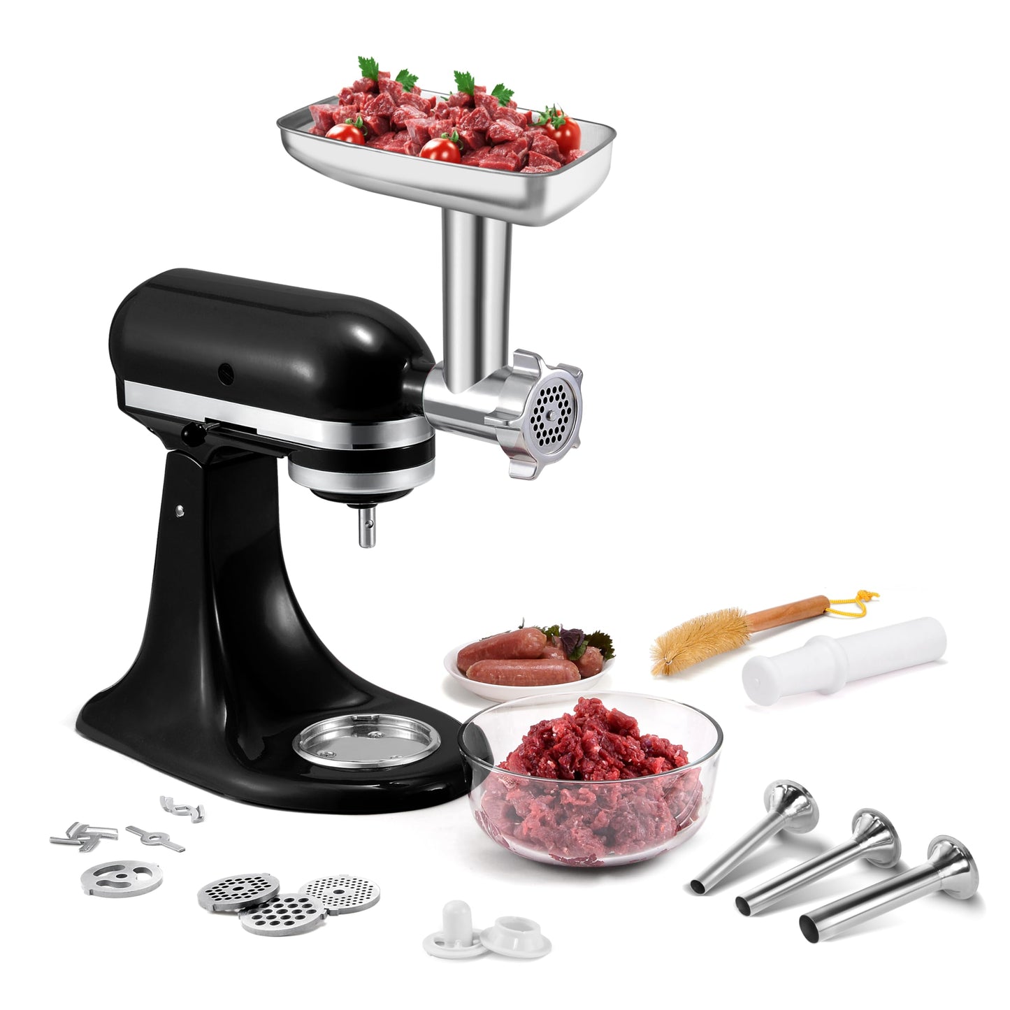 Stainless Steel Meat Grinder Attachment for KitchenAid, Stainless Steel Meat Grinder Attachment, Sausage Stuffer, Attachment for KitchenAid Mixers, Dishwasher Safe(Mixer Not Included)