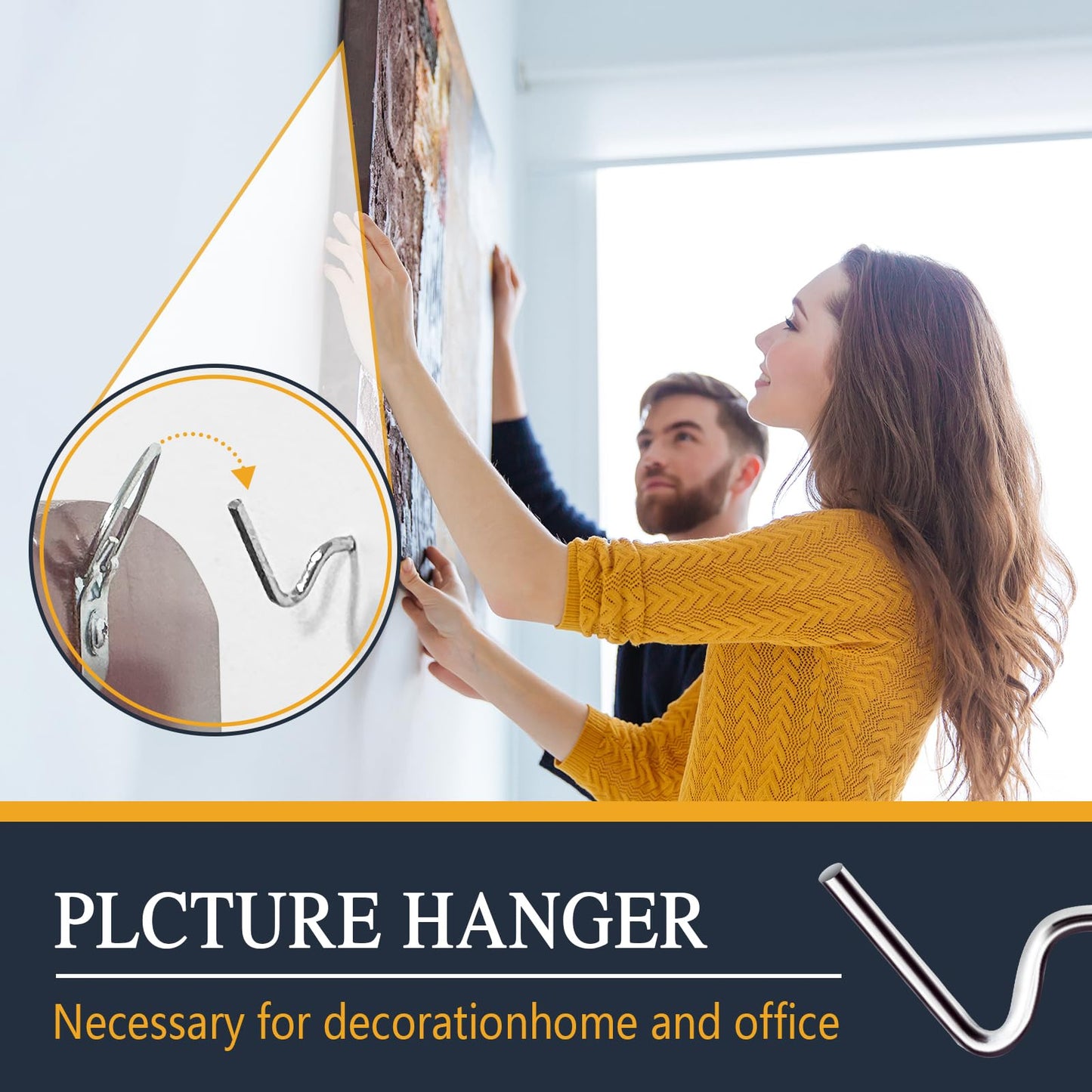 MIHUYAN Picture Hanger Super Hook 50PCS,High-Quality Steel Picture Hanger Hercules Hooks,Used for Drywall, Wood Wall, Plaster Wall, can Hang Photos, Art, Clock, Mirror