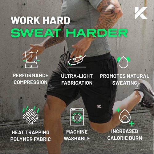 Kewlioo Men's Sauna Shorts - Heat Trapping 2-in-1 Double Layer Sauna Suit Shorts - Compression Training Gym Athletic Workout Shorts Pants for Men (Black, XXL)