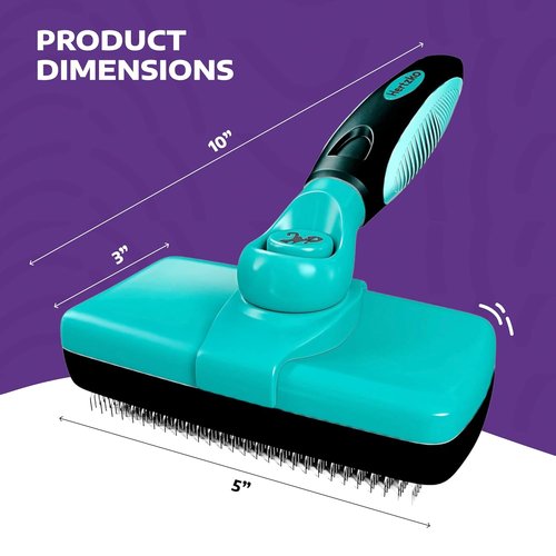 Hertzko Dog Brush - Self-Cleaning Slicker Brush for Shedding - Gently Removes Loose Hair & Tangles - Aqua