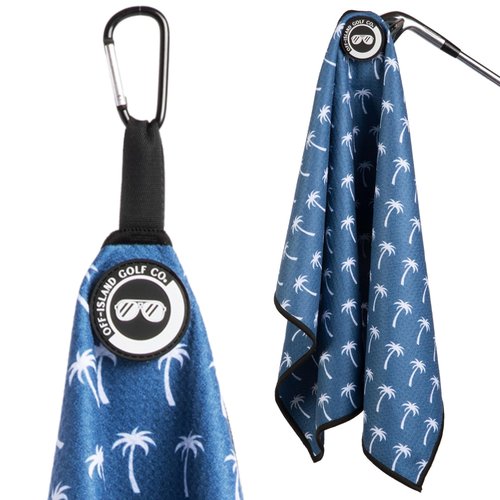 Magnetic Golf Towel with Carabiner Clip & Extra Strong Magnet - 24 x 16 in. Waffle Microfiber Golf Bag Towel - Blue Golf Towels for Golf Bags Women & Men (Blue, Palm Trees)