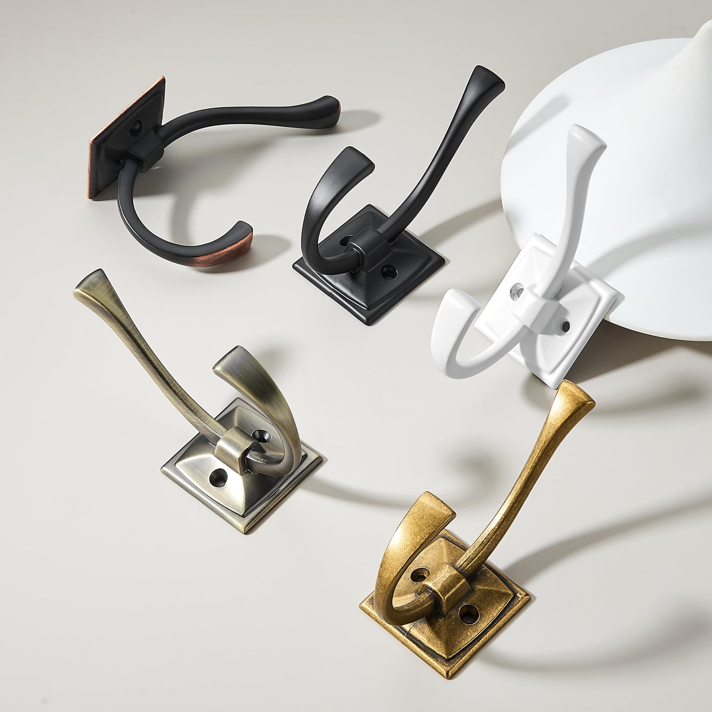 khtumeware Wall Hooks,5 Pack Coat Hooks Hardware Towel Hooks for Hanging Coats Black Robe Hooks Wall Mounted with Screws for Key, Towel, Bags, Cup.