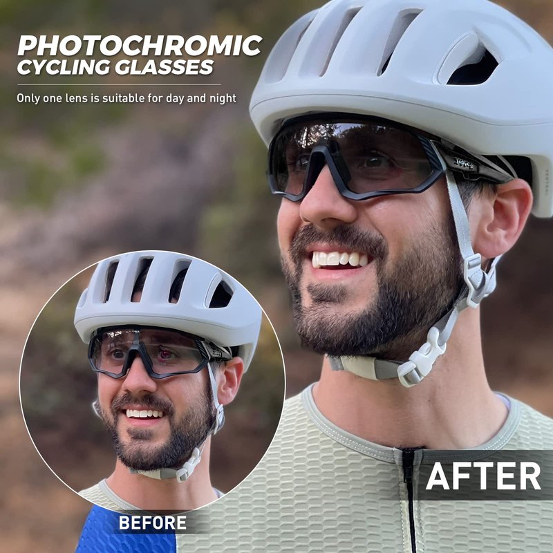 KAPVOE Photochromic Cycling Glasses Men Women Mountain Bike Sunglasses Clear MTB Bicycle Riding - K9408