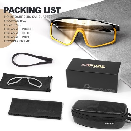 KAPVOE Photochromic Cycling Glasses Men Women Clear Mountain Bike Sunglasses MTB Sports Transition Triathlon Running - K93