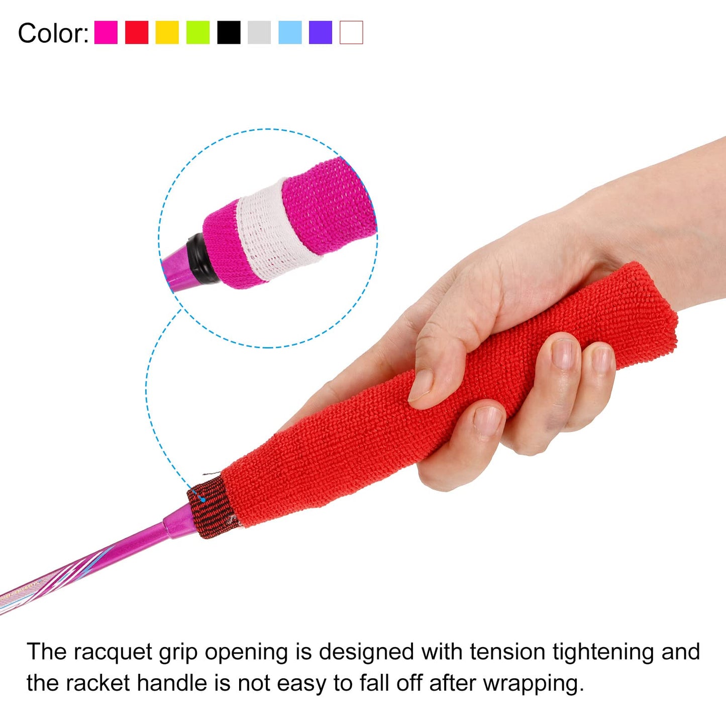 PATIKIL Cotton Feeling Badminton Towel Grip, 2 Pack Nylon Tennis Racket Overgrip Racquet Grip Hand Glue Anti-Skid Sweatband for Golf Bike Handle, Red