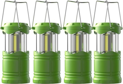 Lichamp LED Camping Lantern - 4 Pack Battery-Powered Flashlights | Portable Collapsible Emergency Light - Green