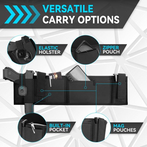 Belly Band Holster for Concealed Carry, KUMGIM Belly Gun Holsters for Men Women 380 9MM, Waist Band Holster Conceal Carrier Belt Airsoft Holster Fits Glock 19 17 42 43 (Belly up to 44”, Right)