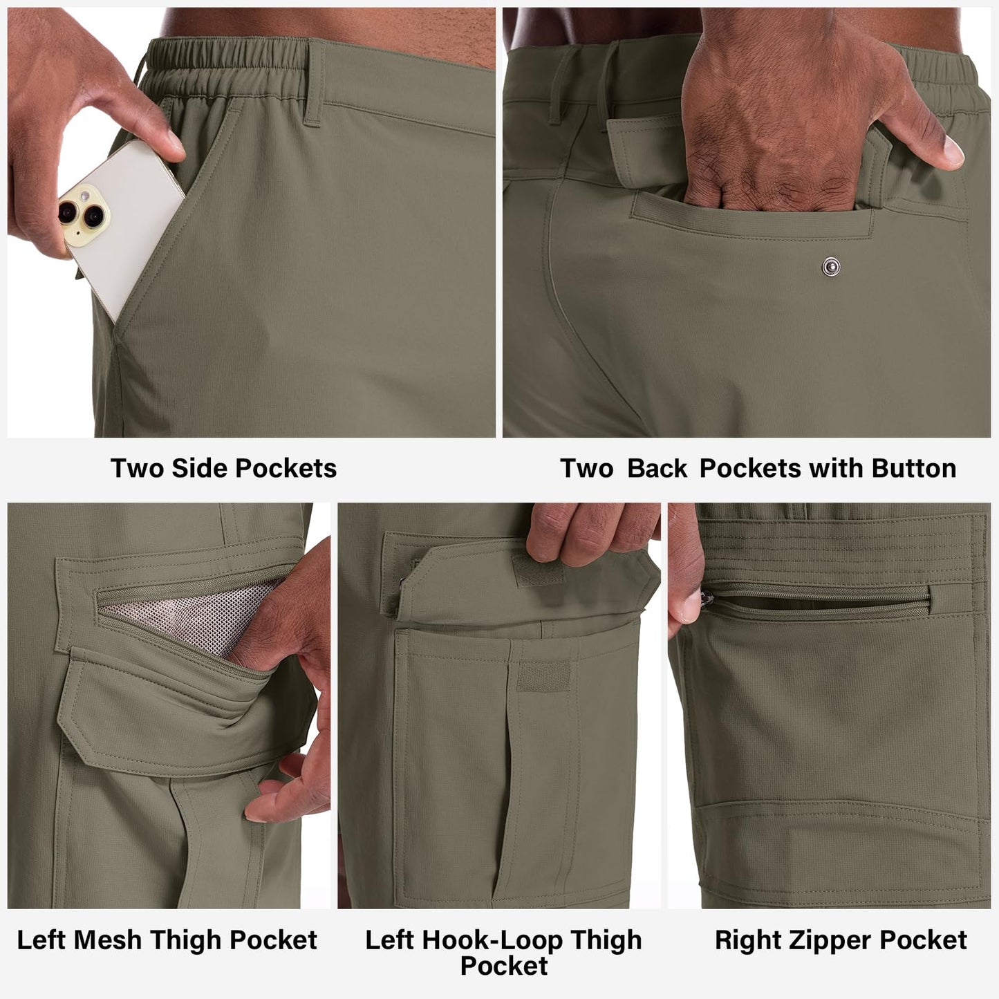 Jessie Kidden Mens Outdoor Casual Expandable Waist Lightweight Water Resistant Quick Dry Fishing Hiking Shorts (Light Green, 40)