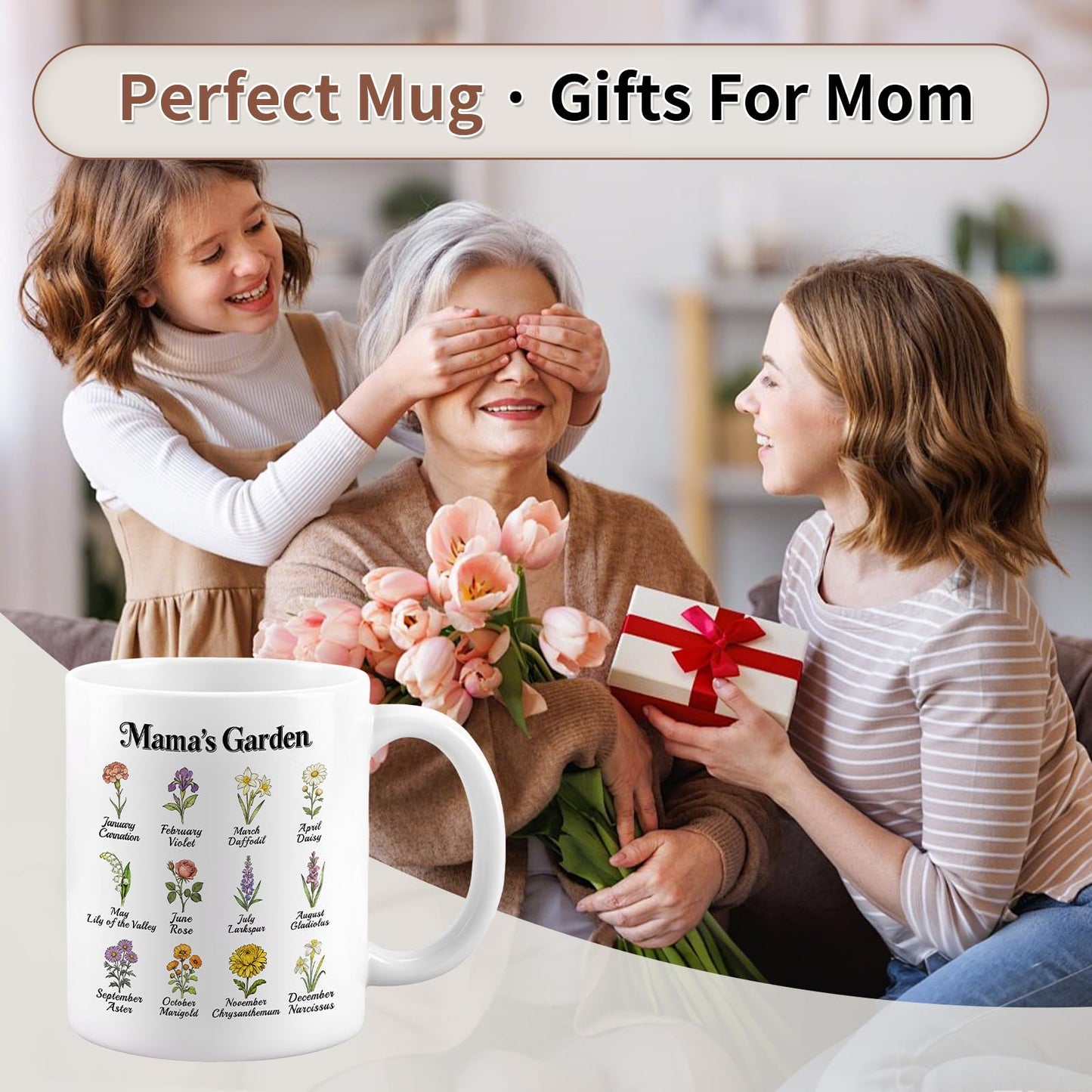 MAVIT Mom Birthday Gifts from Daughter Son - Large Coffee Mugs Ceramic 12Oz Tea Cup, Mama‘s Garden Best Mom Ever Gifts, Mothers Day Gifts for Mom