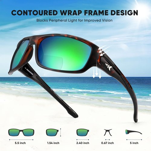 KastKing Ellijay Bifocal Polarized Sunglasses - Sport Wrap Design | Magnifications x1.5, x2.0, x2.5