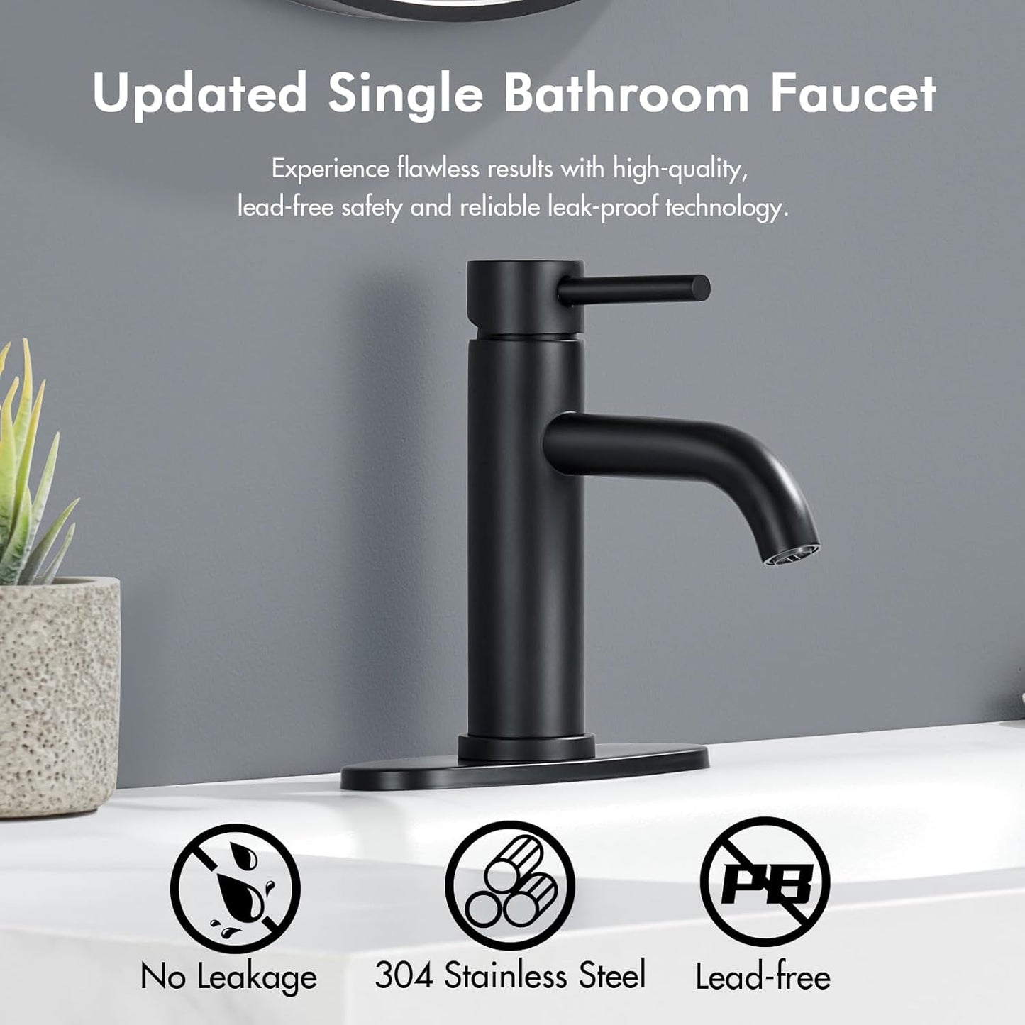 WINKEAR Gold Bathroom Faucet - Modern Single Hole Sink Faucet with Pop-up Drain & Flexible Hoses