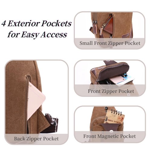 EDIWER Canvas Sling Bag for Men Crossbody Chest Bag Casual Daypack Rucksack Small Crossbody Backpack with Adjustable Strap