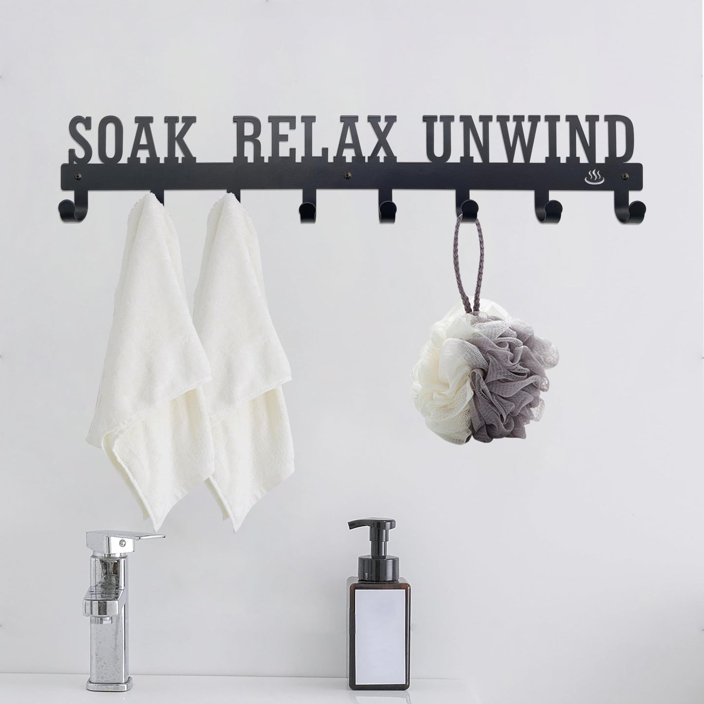 noxozoqm Hot Tub Towel Rack for Outdoor 16.5 inches, Hot Tub Accessories Holder with 8 Hooks, Towel Rack for Bathroom and Outside Hot Tub, Wall Mount Towel Organizer for Towels,Coats and Robes, Black