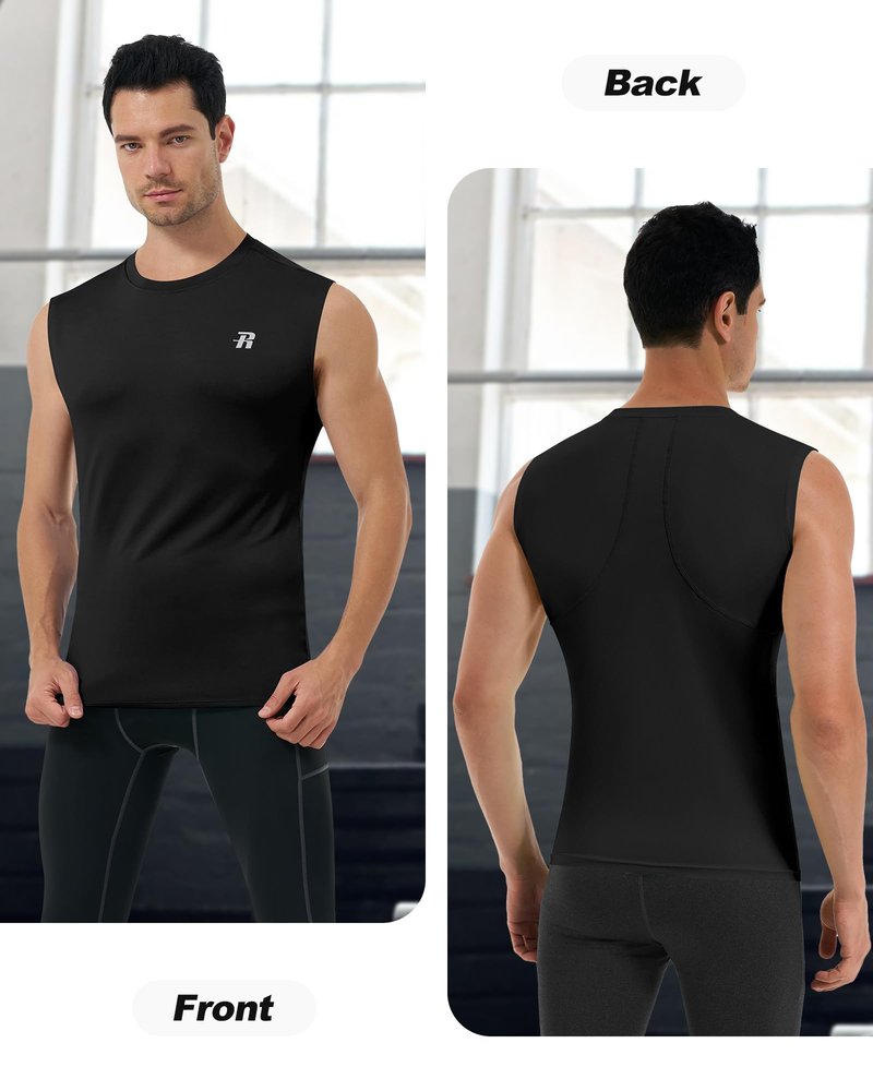 Runhit 3 Pack Sleeveless Compression Shirt Men Workout Athletic Tank Top Quick Dry Sports Base Layer Undershirt for Running Basketball Black/Black/Black 3XL