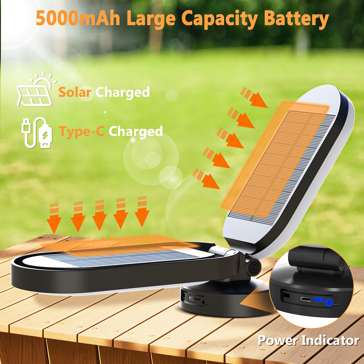 Hapfish Rechargeable Solar Camping Lantern, 5000mAh Battery Powered LED Lights, Dimmable Foldable Waterproof Camping Essentials, Lamp for Power Outages, Camping Gear, Hurricane, Emergency, Indoor