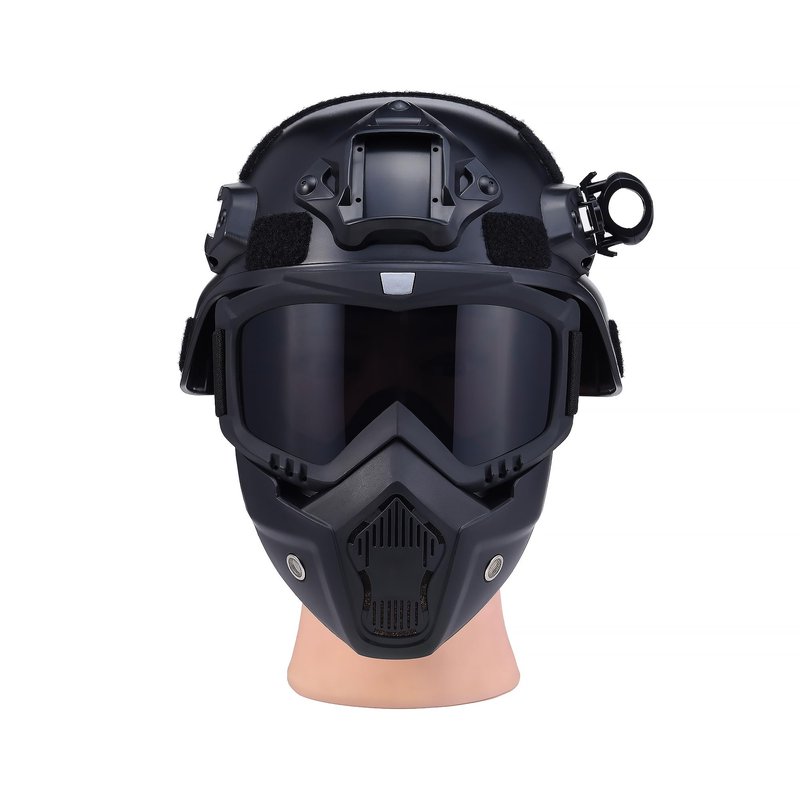 Airsoft Tactical Helmet Full Face Mask with Detachable Goggles, Military Paintball Helmet with Adjustable Strap, NVG Mount & Side Rail, Protective Gear for Tactical Sports