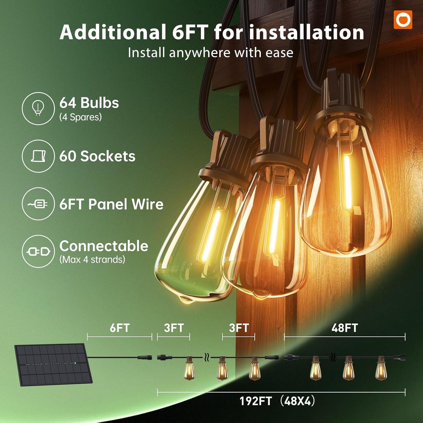 Solar String Lights Outdoor 102FT - 30+2 Waterproof LED Bulbs, Remote Control, Dimmable, 3 Modes for Patio & Garden