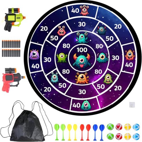 Lula Brands Dart Board - Double-Sided Indoor/Outdoor Game for Kids | 29” with Sticky Darts & Backpack