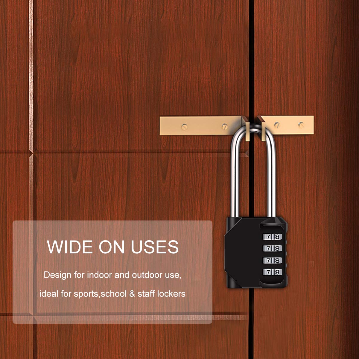 2 Pack 2.6in Long Combination Padlock, Waterproof 4 Digit Combination Lock, Weatherproof Metal & Galvanized Steel, for Schools, Gyms and Lockers, Black