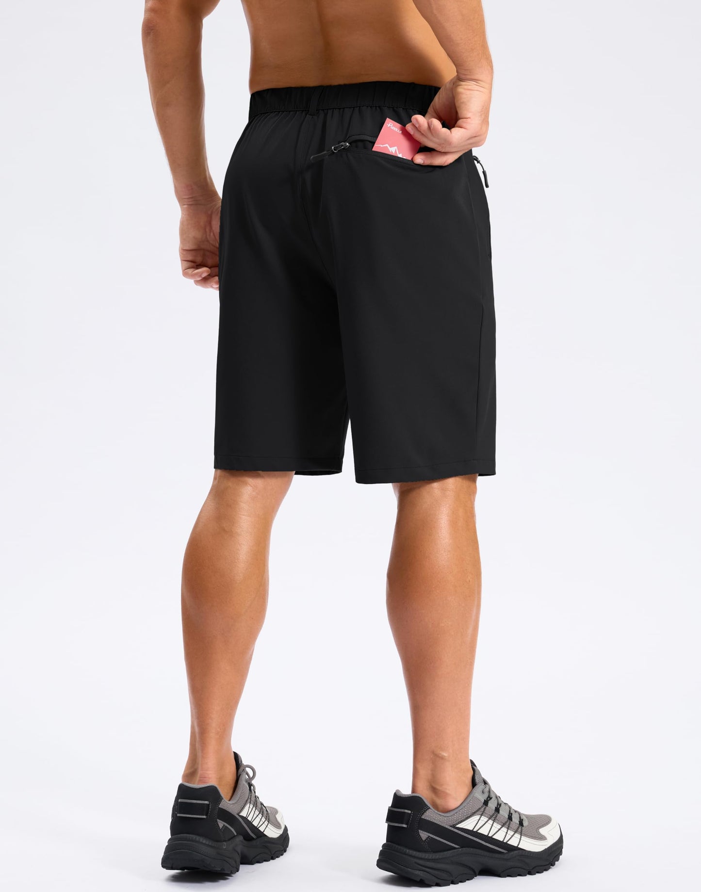 Pudolla Mens Hiking Shorts 5"/7"/9" Lightweight Quick Dry Casual Golf Shorts for Men Work Fishing with 3 Zipper Pockets(Black 9 Inseam-S)