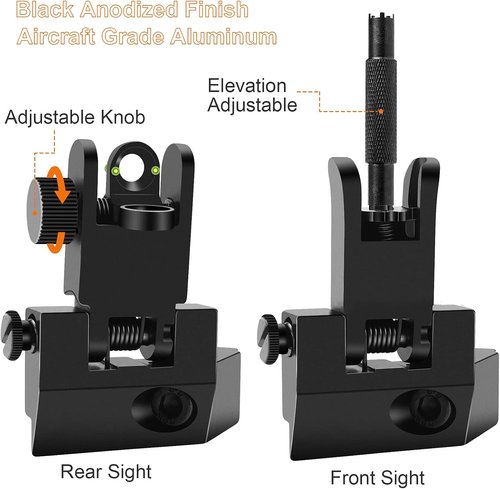 Fiber Optics Iron Sights - Low Profile 45 Degree Front & Rear Backup AR Sights | Durable All-Metal Construction with Red & Green Dots