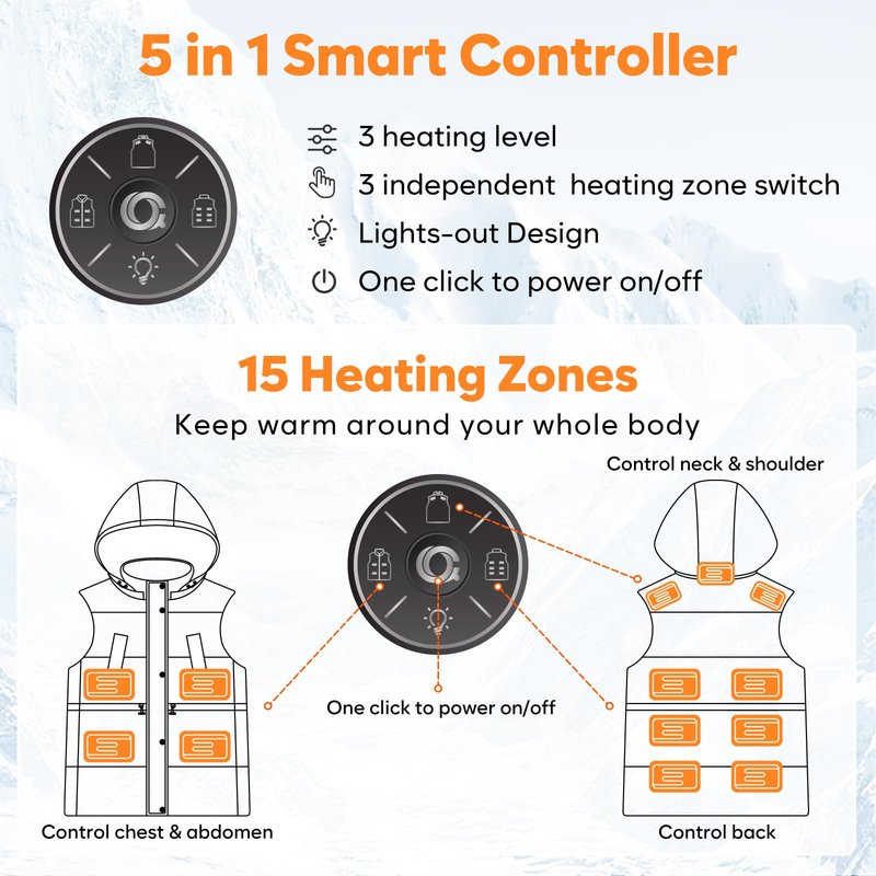 OCQOCQ Heated Vest for Women with 16000mAh Light Weight 15 Heating Zone Electric Heating Vest