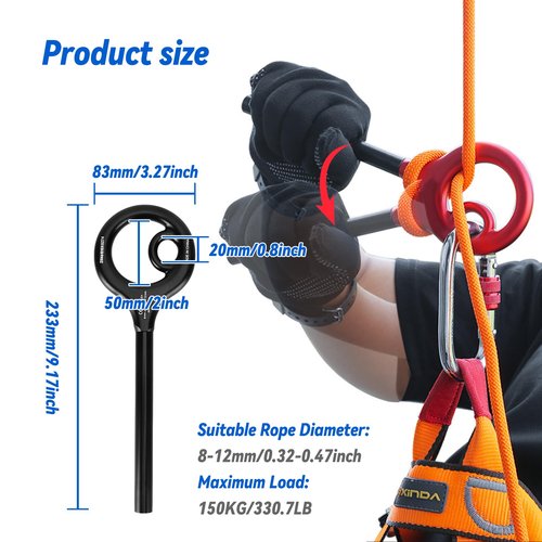 KLLJRFW 9 Rescue Figure, 9 Shape Rigging Descender Anti Falling Outdoor Climbing Gear Speed Descent Device for Rock Climbing Belay and Rappelling Equipment (Black)