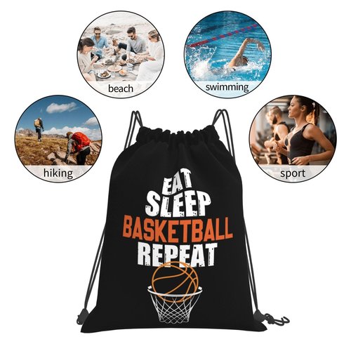 AIMASTZ Eat Sleep Basketball Repeat Unisex Drawstring Backpack Bag Sport Gym Travel Swim Sackpack