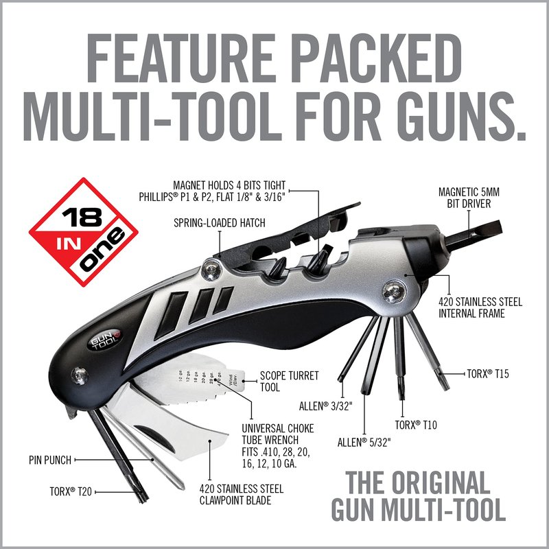 Real Avid Gun Tool - 18 in 1 Gunsmithing Shotgun & Rifle Multitool - Bit Driver, Torq Bits, Choke Tube Wrench, Allen Wrench, Scope & Punch Tool