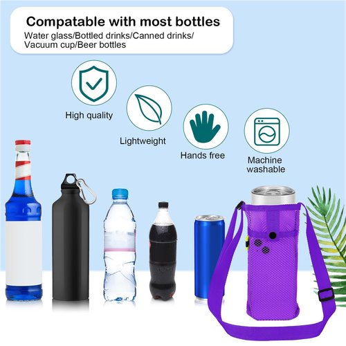 Mumufy 32 Pcs Water Bottle Sling Holder Crossbody, Adjustable Strap Carrier with Zipper Pouch, Lightweight Nylon Hands-Free Bag for Hiking, Running, Gym, Workout, Camping, Travel