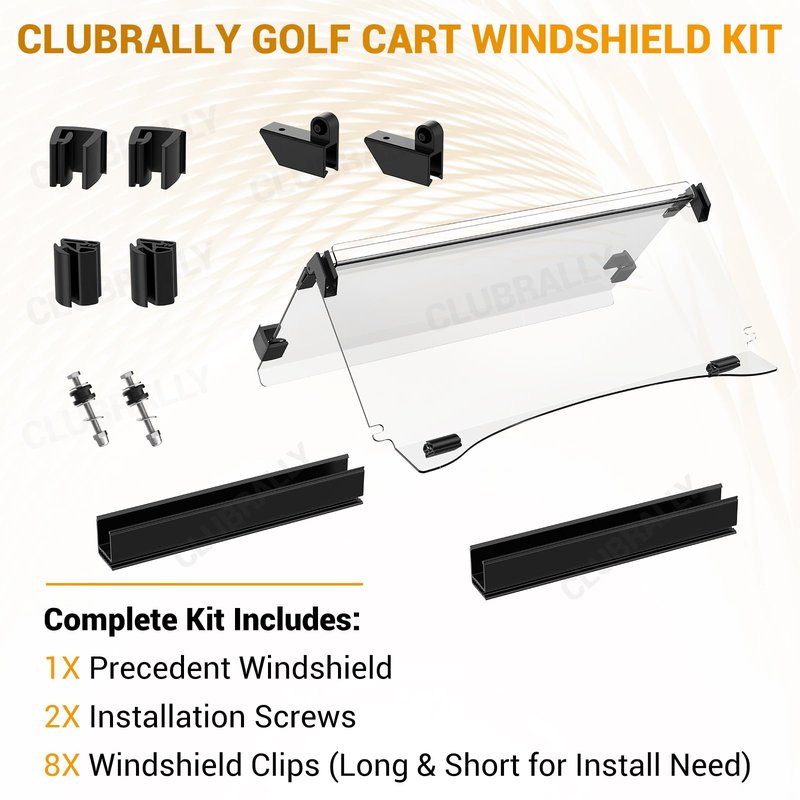 CLUBRALLY Golf Cart Windshield, Fold Down and Anti-UV Windshield Kit for 2004-Up Club Car Precedent/ Tempo/ Onward Golf Cart, 37.5"W X 31.9"H, Clear
