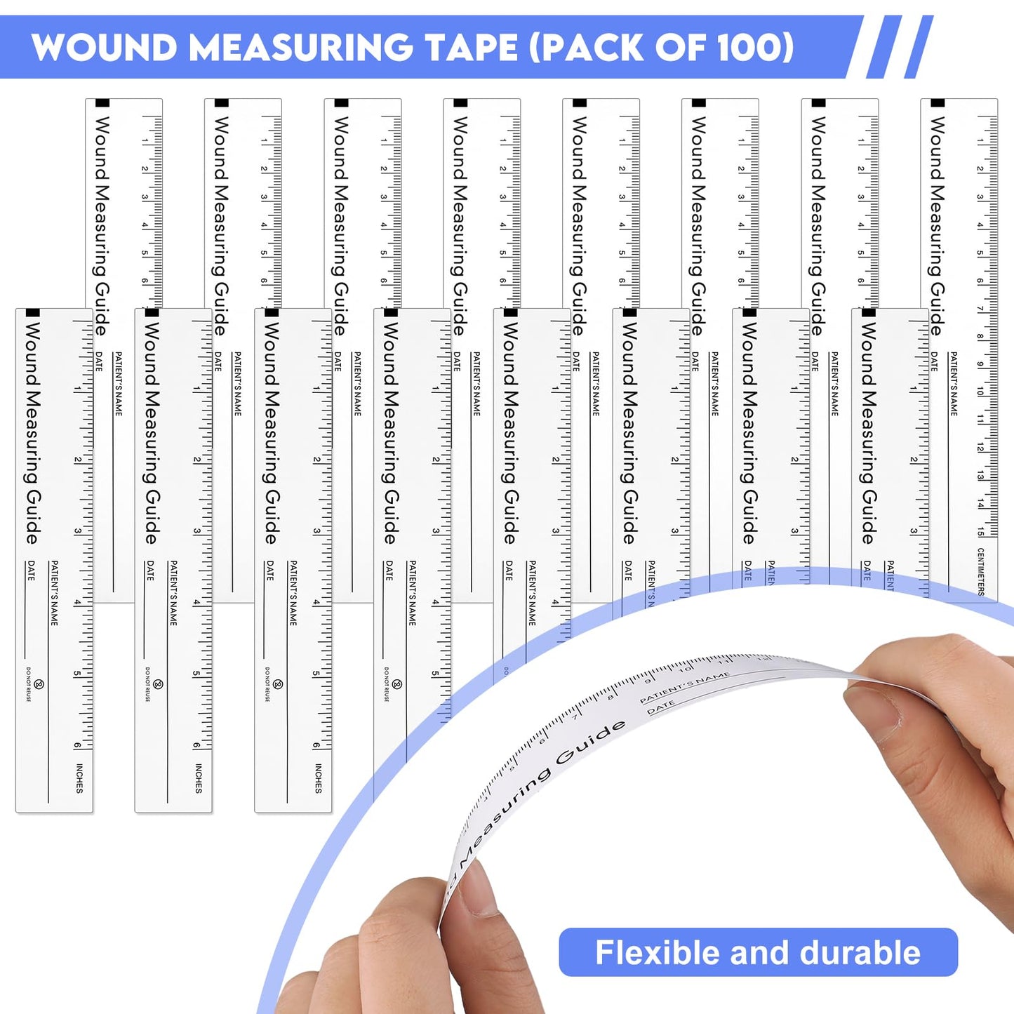 Janlaugh 100 Pcs Wound Ruler 6 Inch Wound Measuring Tape Paper Guide Ruler Double Sided Disposable Paper Tape Measure Measurement Tools for Nurses