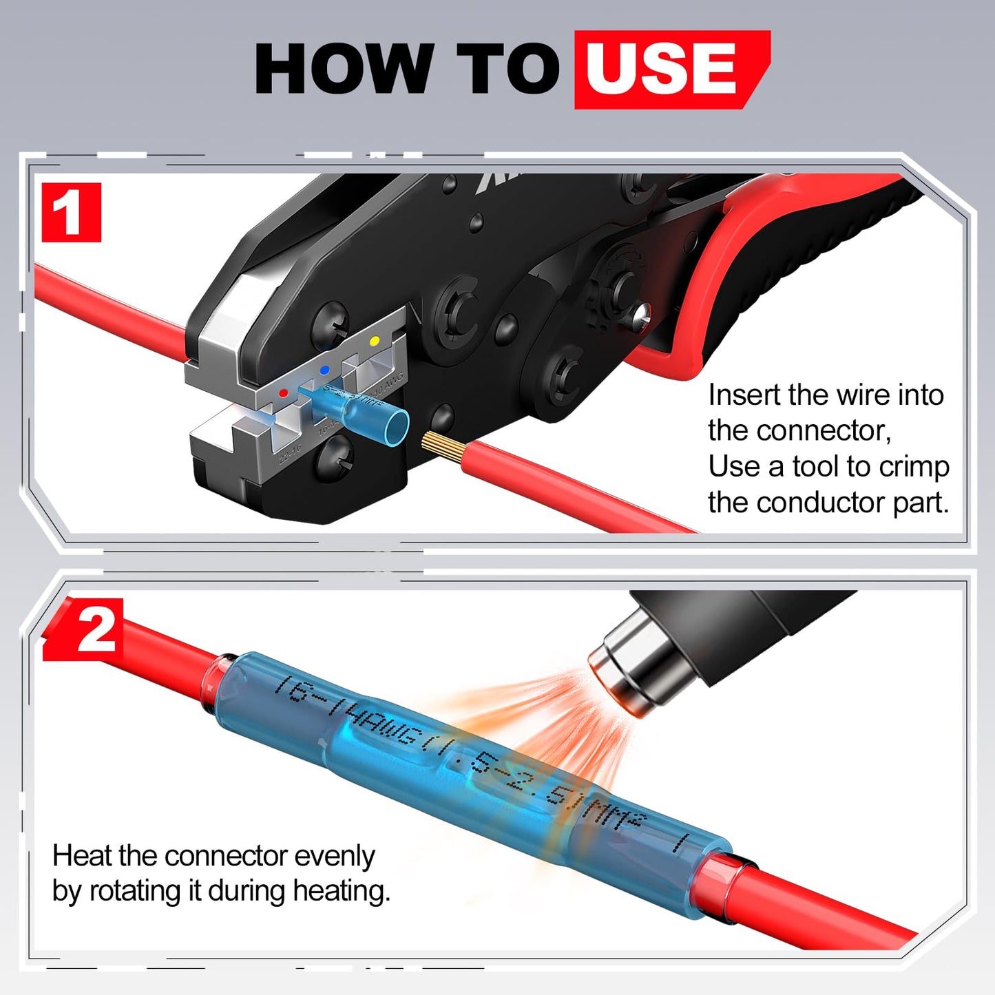 AIRIC Heat Shrink Butt Connectors 8 AWG, 20 Pcs Waterproof Electrical Crimp Splice Terminal for Auto Repair, Insulated Marine Grade Connector for 8 Gauge Wire, Wiring Crimps Terminals, Red