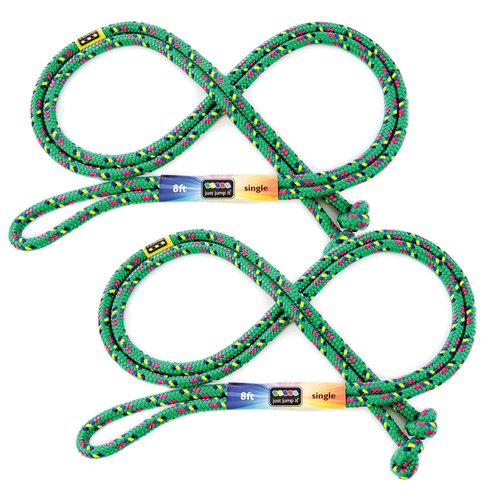 Just Jump It 8' Foot Jump Rope 2 Pack - Active Outdoor Youth Fitness Excersing Equipment - Braided Nylon Gym Accessories - Green Confetti