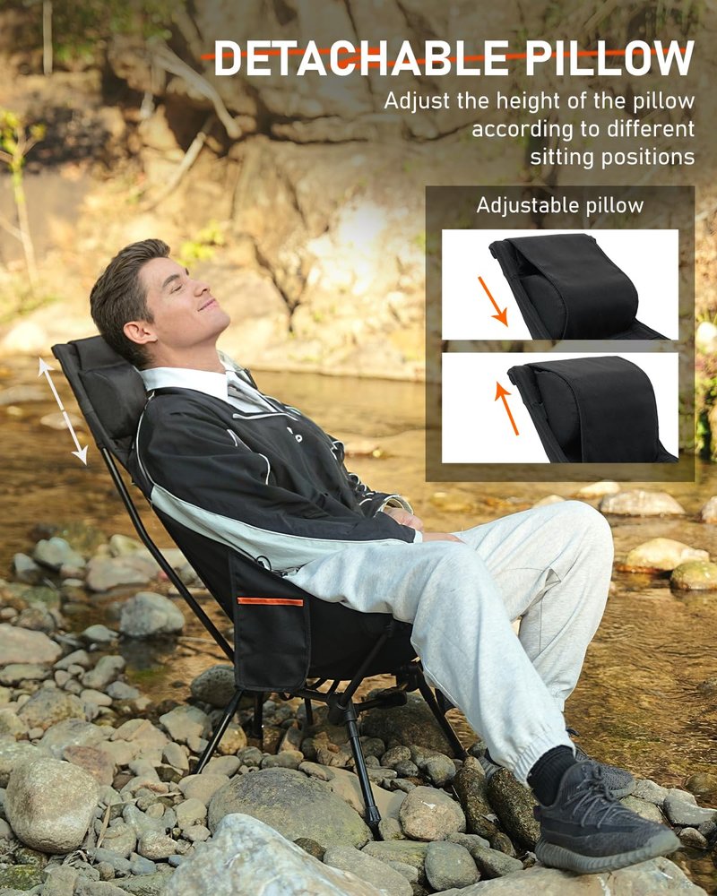 NOVSIGHT Camping Chairs - High Back Camping Chair with Adjustable Headrest and Feet, Lightweight Aluminum Frame, Breathable Mesh Folding Portable Camp Chair for Outdoor Hiking, Beach, Picnic