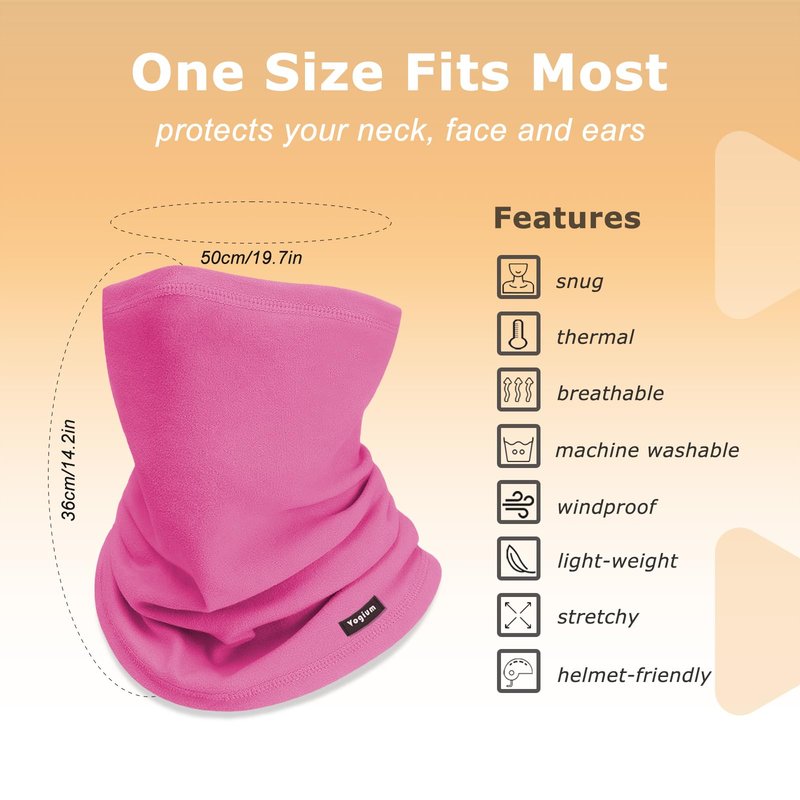 Vogium Adult Fleece Neck Warmer Gaiter - Windproof Stretchy Face Mask for Winter Sports & Commuting - Unisex Warm Elastic Tube Scarf(Black/Rose Red)