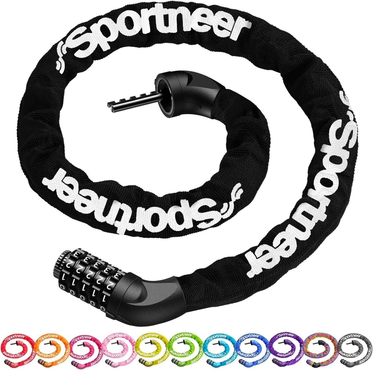Sportneer Bike Lock - High Security 5-Digit Combination Chain Lock | Keyless, Heavy Duty, 3.2/3.6/4ft Length