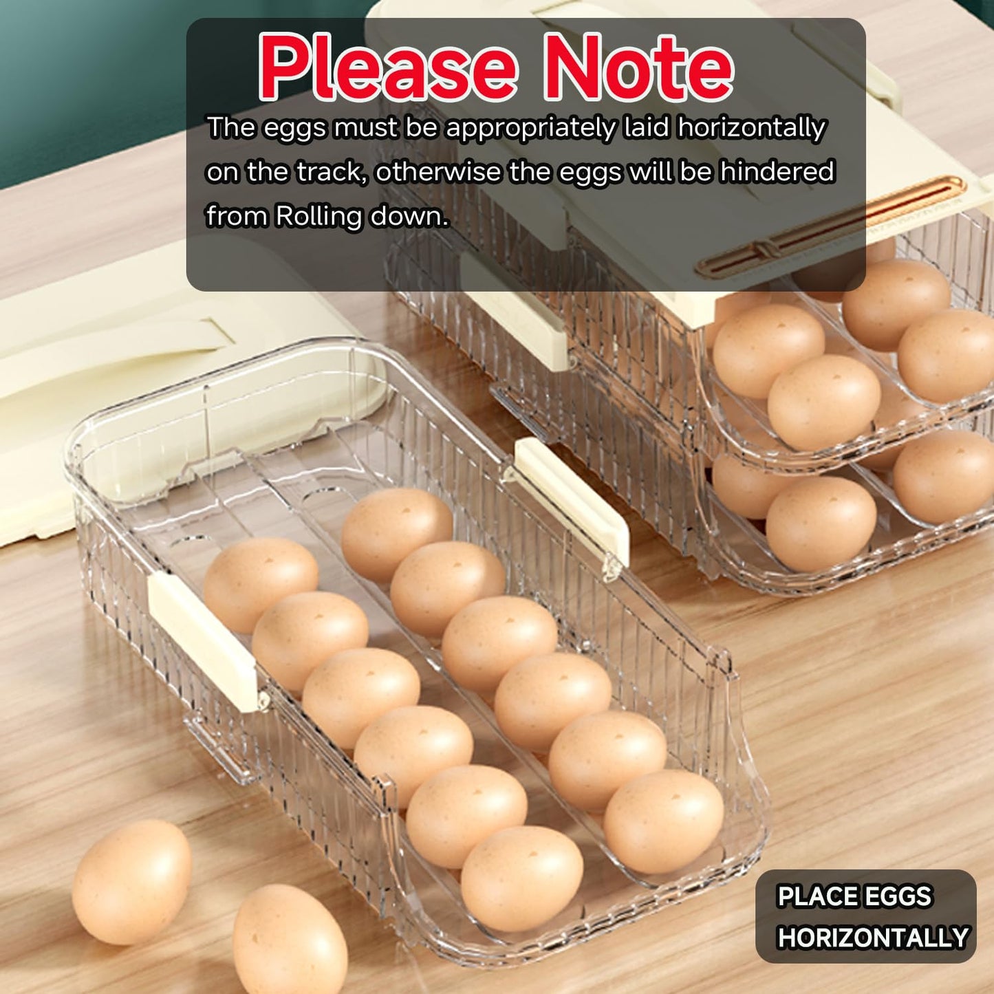 SYXLTSH Egg Holder for Fridge Automatic Rolling, Egg Storager Container Organizer Dispenser for Refrigerator Stackable Removable Inner Tray, Egg Accessories (Clear, 1 Row-2 Tiers)