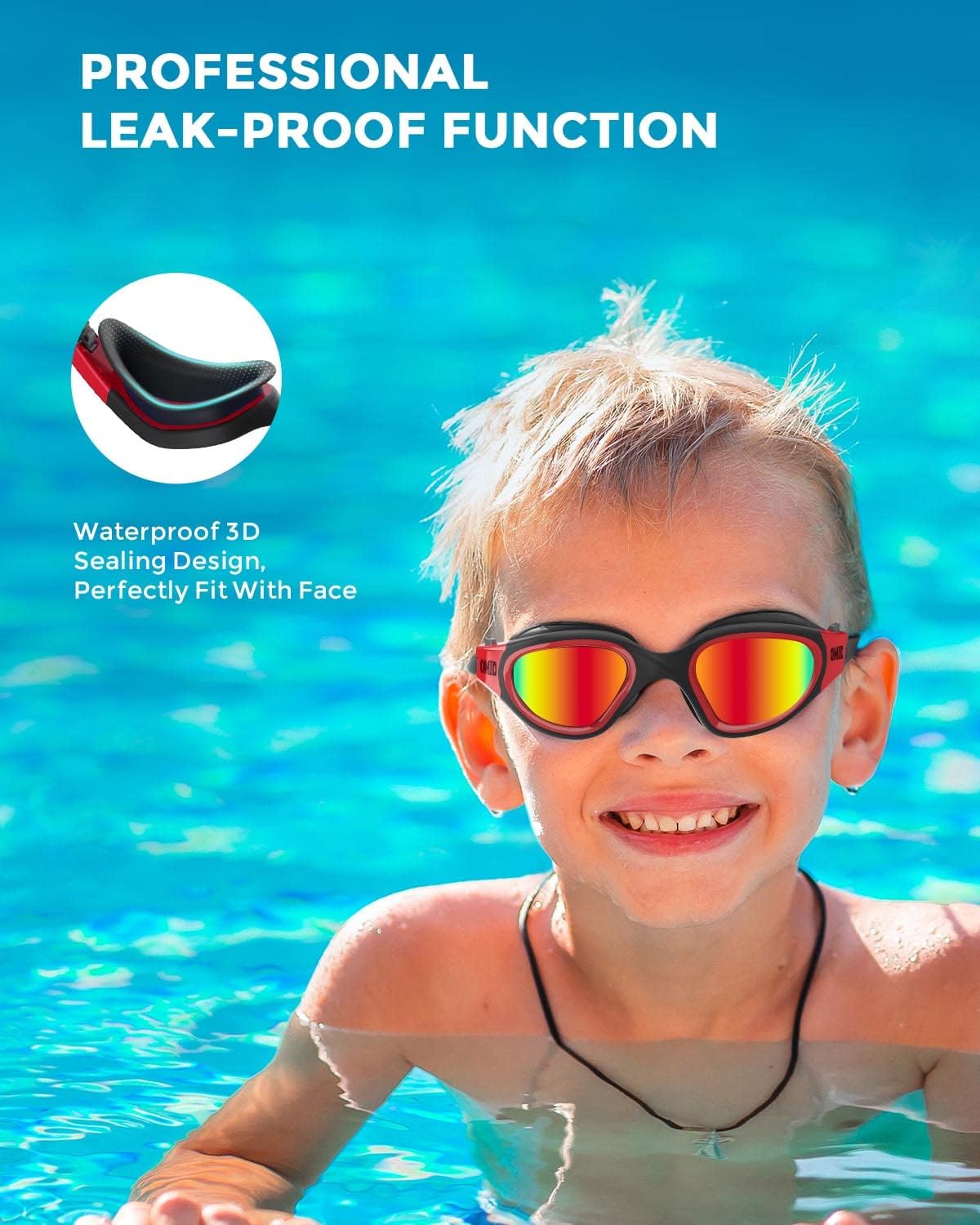 OMID Kids Swim Goggles - P2mini Polarized Design for Comfort | Ideal for Ages 6-14