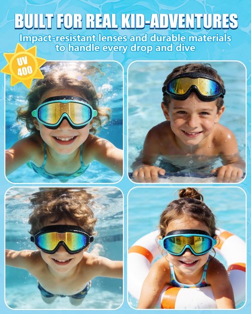 Aegend Swim Goggles for Kids | 2-Pack Anti-Fog, UV Protection, Wide Frame for Ages 3-14