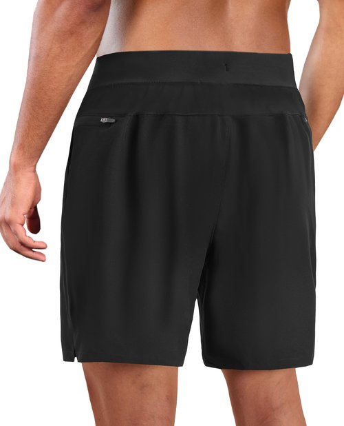 FOGFIRE Men's Athletic Running Shorts with Zipper Pocket Quick Dry Gym Workout Basketball Golf Black Large